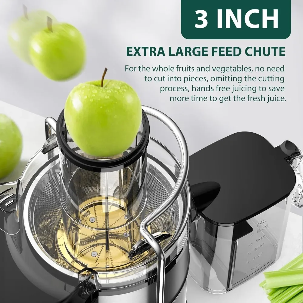 Centrifugal Juicer with Extra Large 3inch Feed Chute,  High Juice Yield & 3 Speeds Mode & Safety Overheat Protection, Juicer