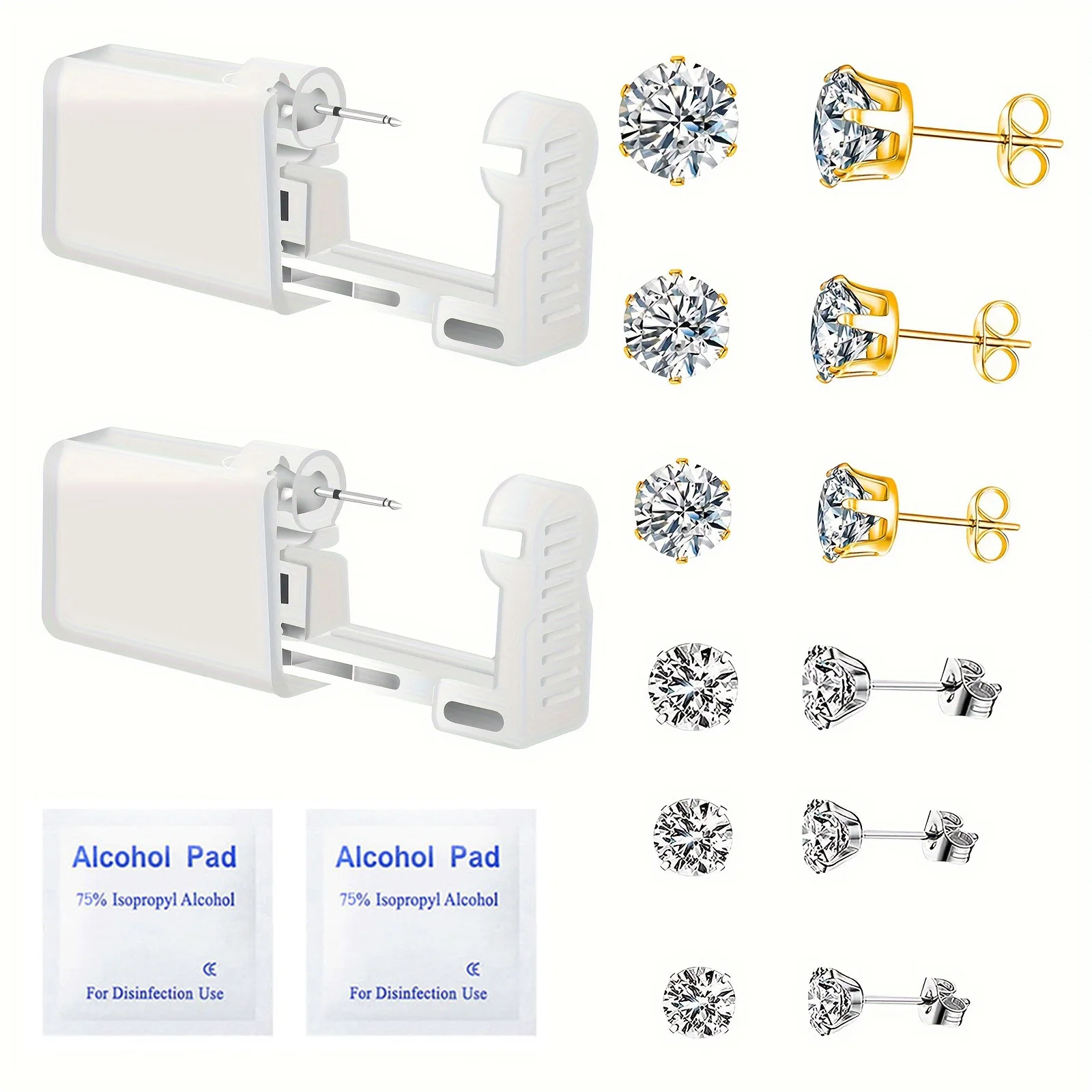 1 Pack Safety Self Ear Piercing Gun Kit Tool 1 Pair 2-7mm Stainless Steel Cubic Zirconia Stud Earrings For Men Women