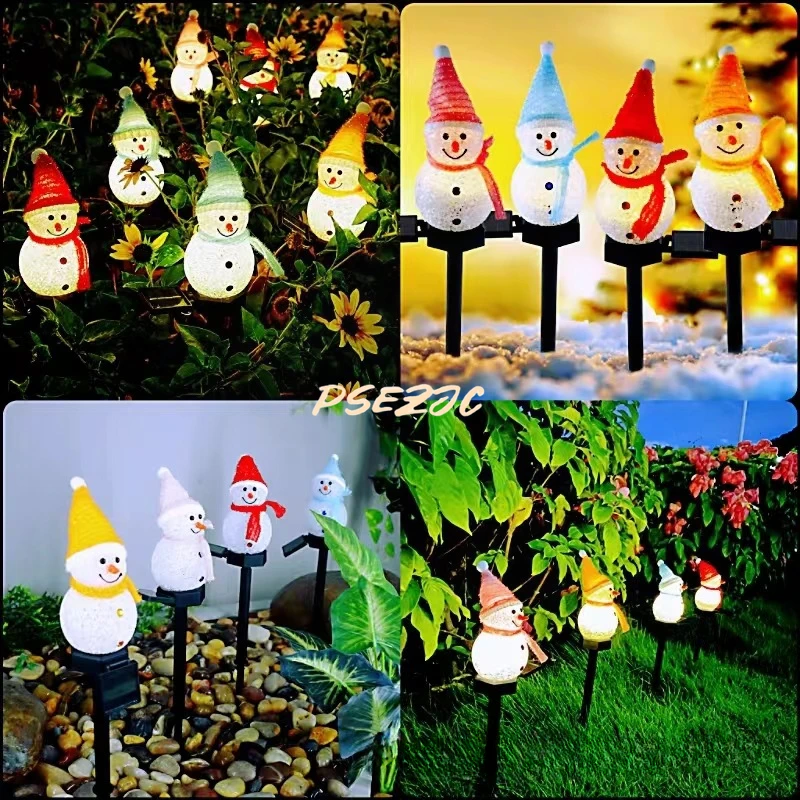 Decoração de Natal Solar Powered Ground Snow Man, Pátio ao ar livre e cena do jardim, Luzes coloridas impermeáveis