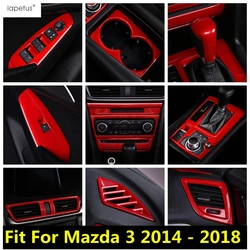 Red Accessories For Mazda 3 2014 - 2018 Window Lift Wheel Gear Panel Dashboard AC Air Handle Bowl Water Cup Holder Cover Trim