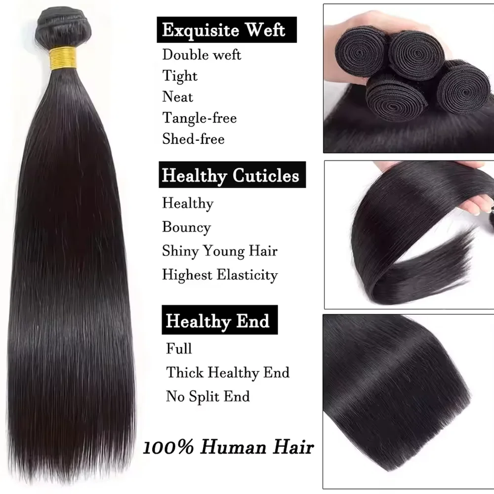 أسود طبيعي 1 3 4 عروض الحزمة غير المجهزة 42 بوصة العظام مستقيم 100% حزم الشعر البشري وصلات شعر خام للنساء الاختيار #2