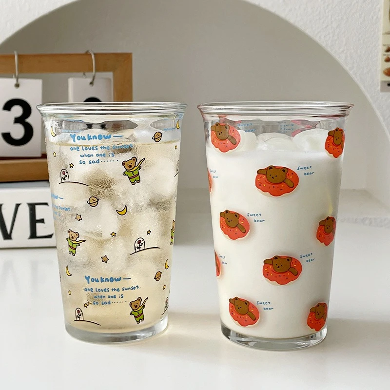 Household Cute Bear Shape INS Style Thickened Glass Cup Large Capacity Home Water Milk Coffee Mug High Appearance Cold Brew Cups