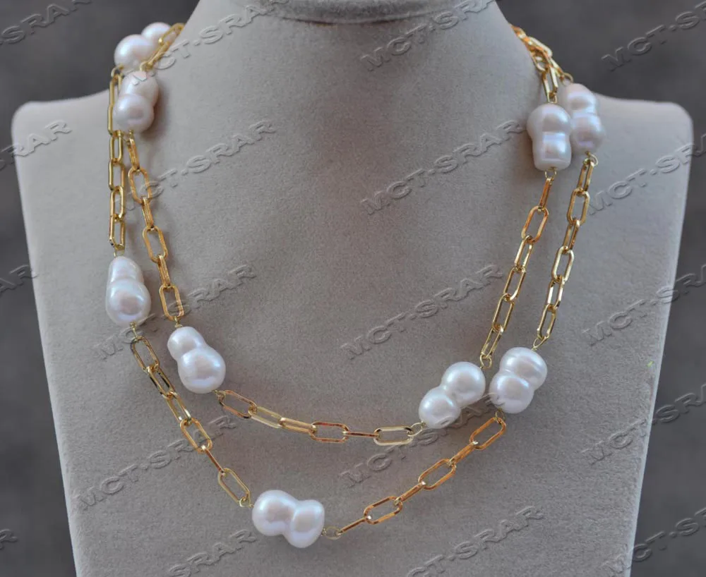 

Z11569 34" 18mm White Baroque Double Freshwater Pearl Chain Necklace