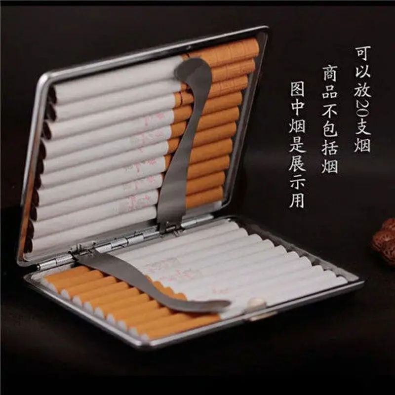 Hand-rolled Leather Cigarette Case 20 Packs Ultra-thin Metal Simple Cigarette Portable Cigarette Case Cigarette Clip Men\'s Gift