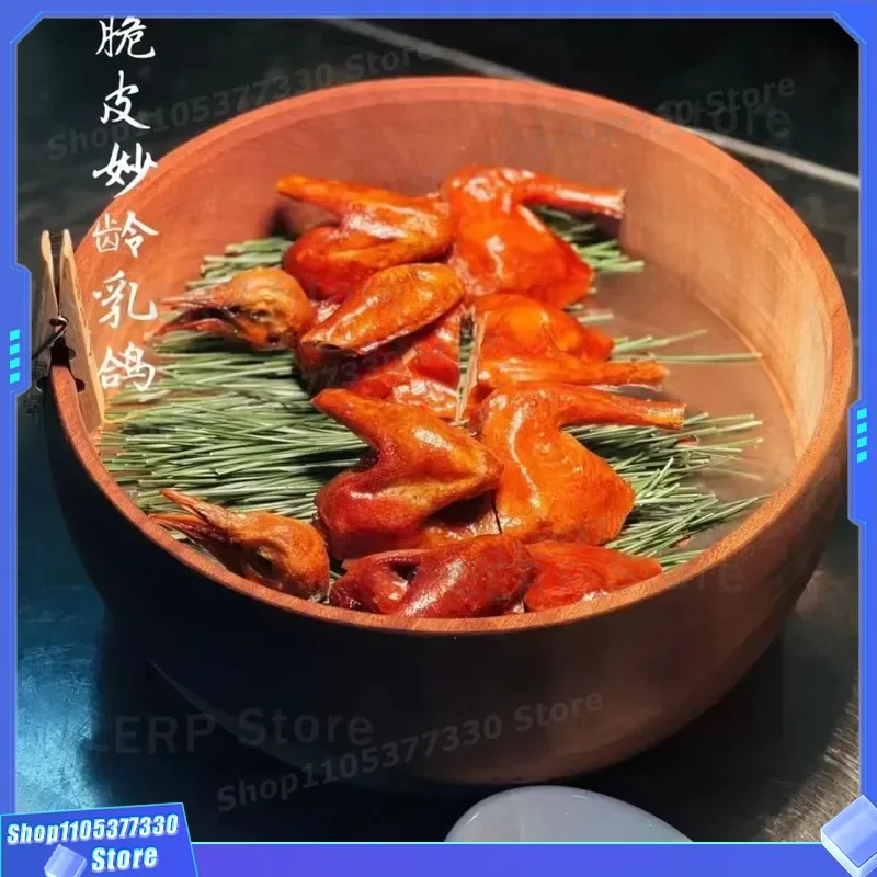Creative Round Wooden Smoked BBQ Box for Roast Pigeon Hotel Restaurant Tableware French Style Dining Plate Unique Kitchen