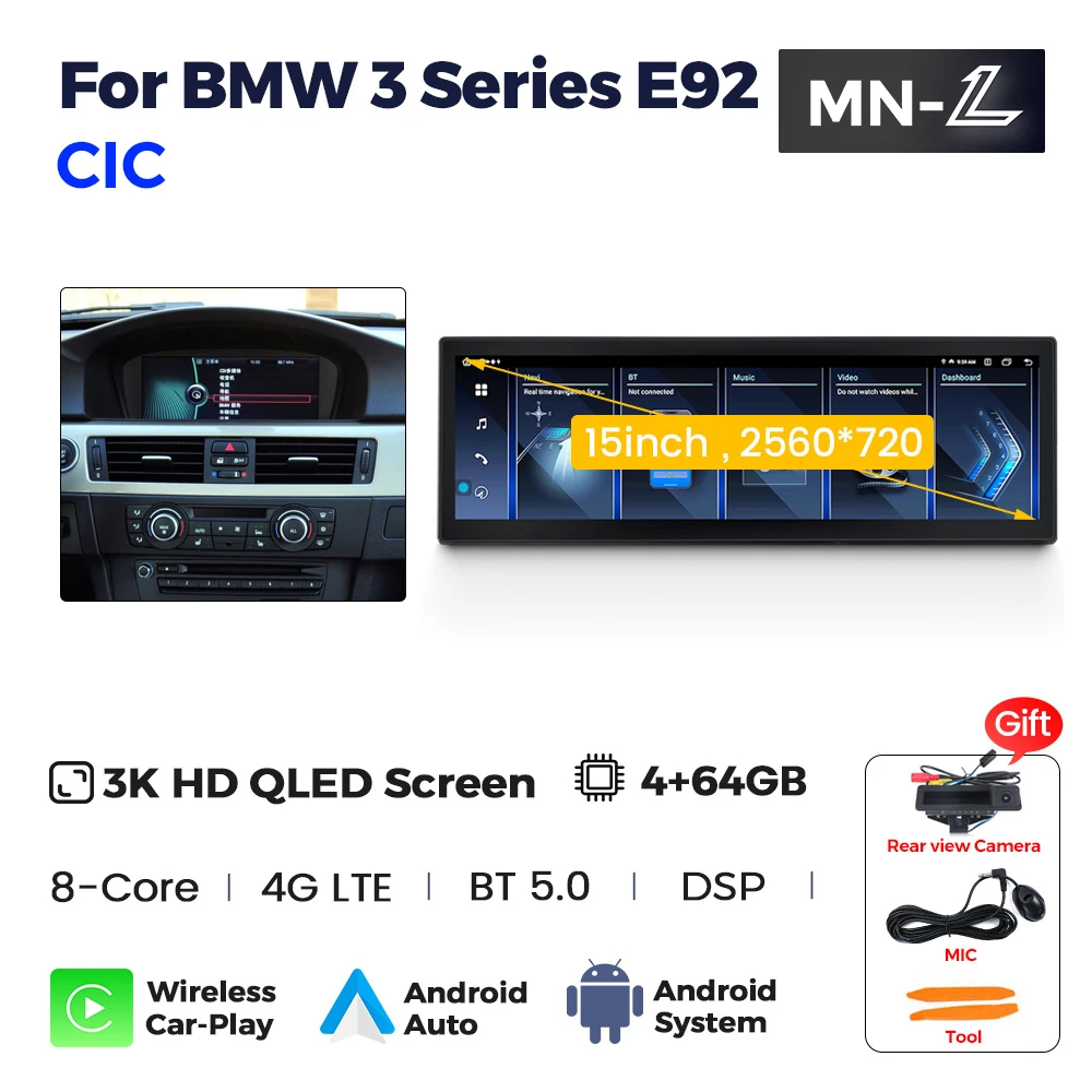 MEKEDE 15 inch 3 K Auto Intelligent Systeem Multimedia Video Player Voor BMW 3 Serie E92 Android 14 Auto radio draadloze CarPlay 4G