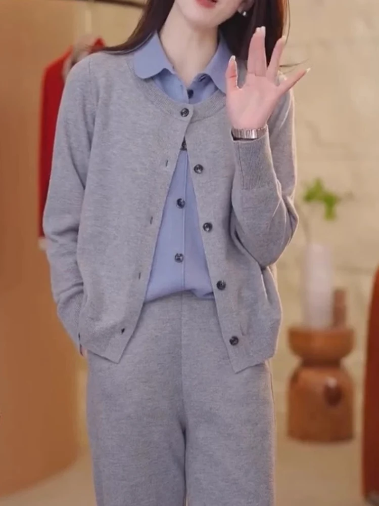 

Color Blo Knitted Woolen Open Cardigan Loose Casual Long Sve Sweater Sli Versatile Top for Women Autumn Winter Wear