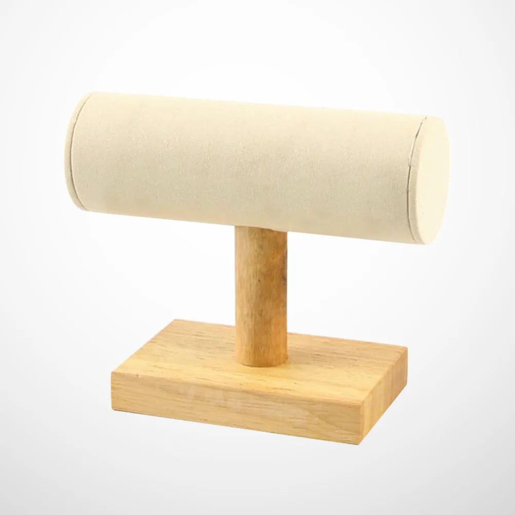 حامل منظم المجوهرات مصنوع من مادة الخشب الفاخر وحامل أنبوبي للسوار باللون البيج ورف تخزين صغير متعدد الوظائف أنيق #3