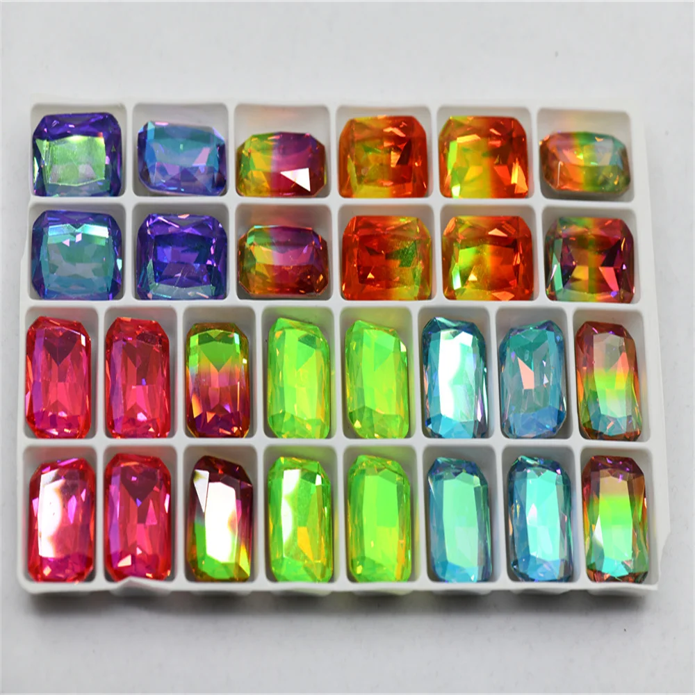 k9 Rectangle mixed color Rhinestones Glass Strass pointback  Glitter For Clothes DIY Sewing Beads For Jewelry 13x18mm   28pcs