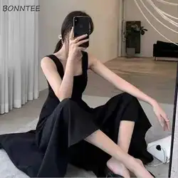 Sleeveless Dress Women Simple Casual Solid Fit High Waist Summer Retro New Arrival Elegant Ladies Cozy Mujer Ulzzang Ins Female