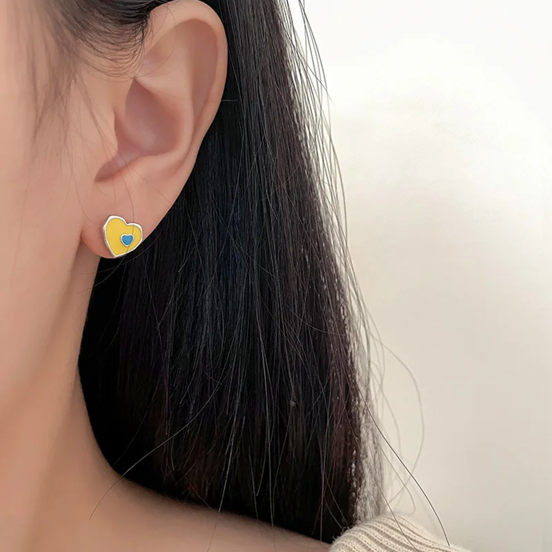 

Ventfille 925 Sterling Silver Love Heart Earring for Women Girl Gift Drip Glaze Lovely Korean Trend Jewelry Dropshipping