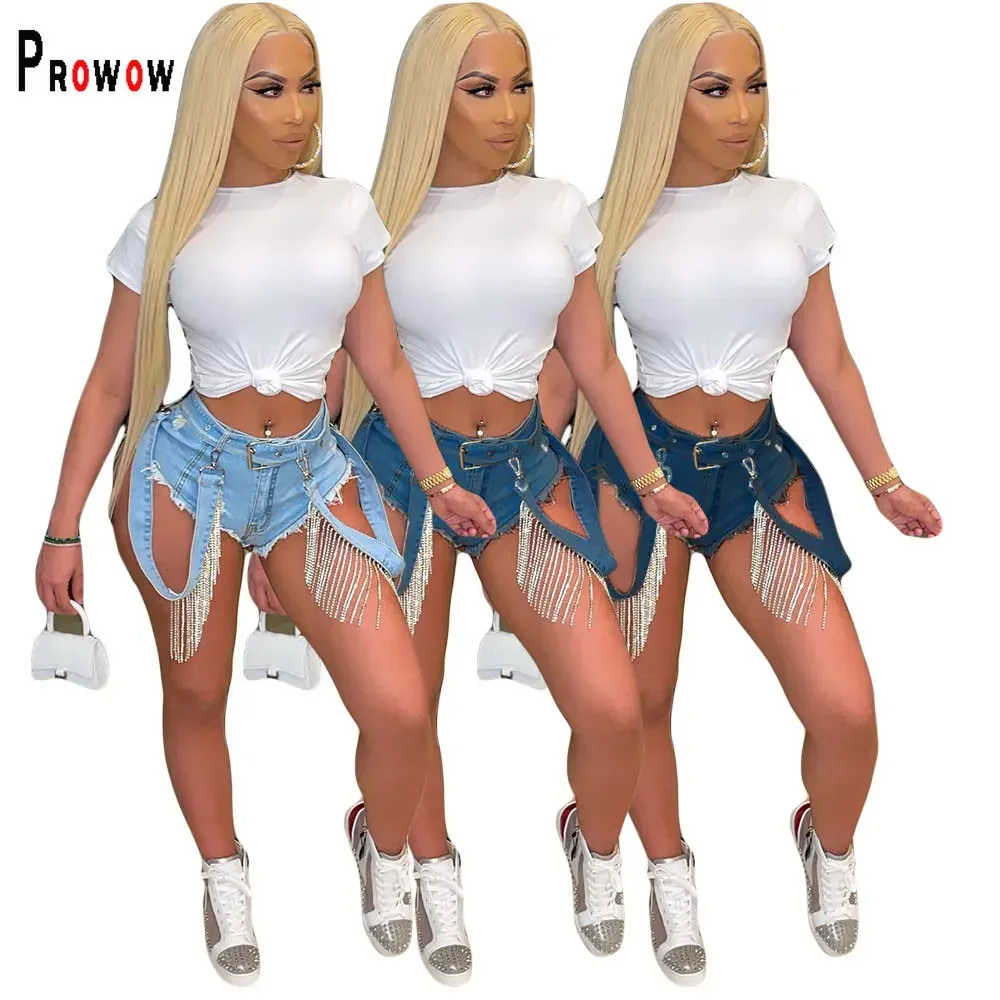 Prowow mode diamant gland femmes Shorts été Denim Super court pantalon nouveau Design Y2k Style Boutique jean pour Club de fête