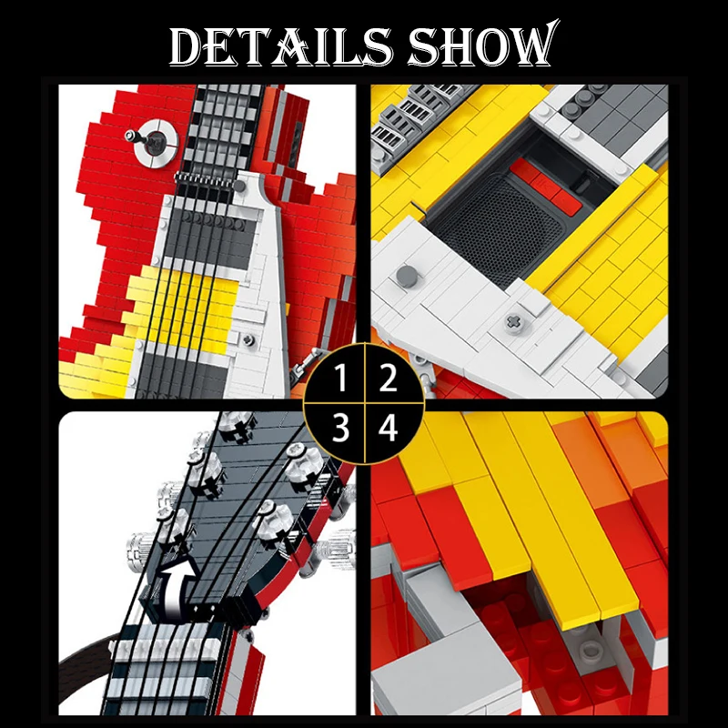 MOC Technical 1:1 Scale Electric Guitar Model Building Blocks 2502 PCS Assembly Musical Instrument Bricks Toys for Kids Gifts