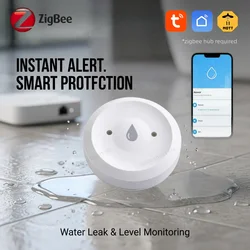 Sensor de Detección de Agua ZigBee3.0, Alarma de Sensor de Agua, Detector de Fugas, Alarma de Inundación, Control por Aplicación, Funciona con Zigbee Gateway