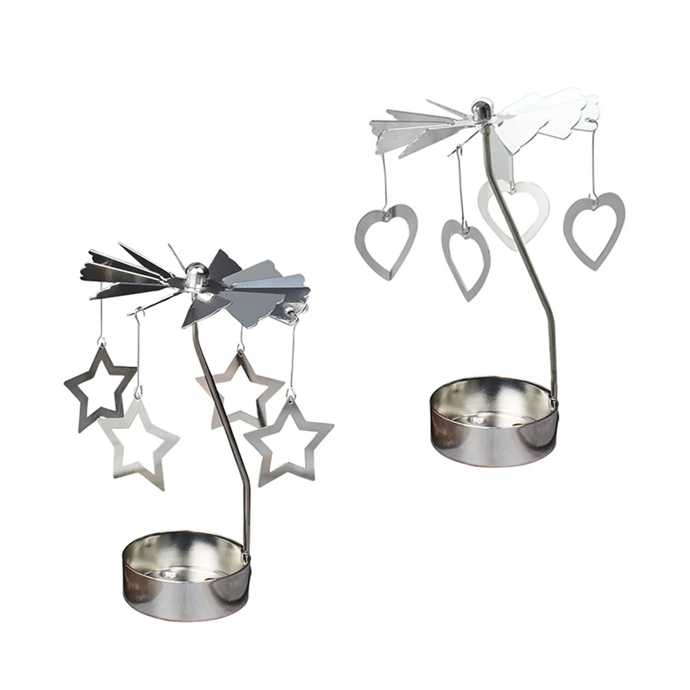 

2Pcs Metal Holders Rotating Heart Star Shape Romantic Candlestick Decorative Home Table Desktop Ornament for Dining