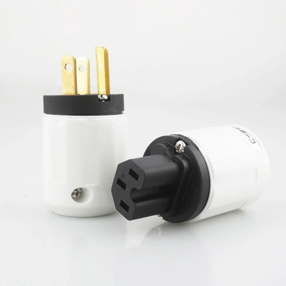Pair 24k Gold Plated US AC Power Plug +IEC Famale DIY Mains Cable HIFI