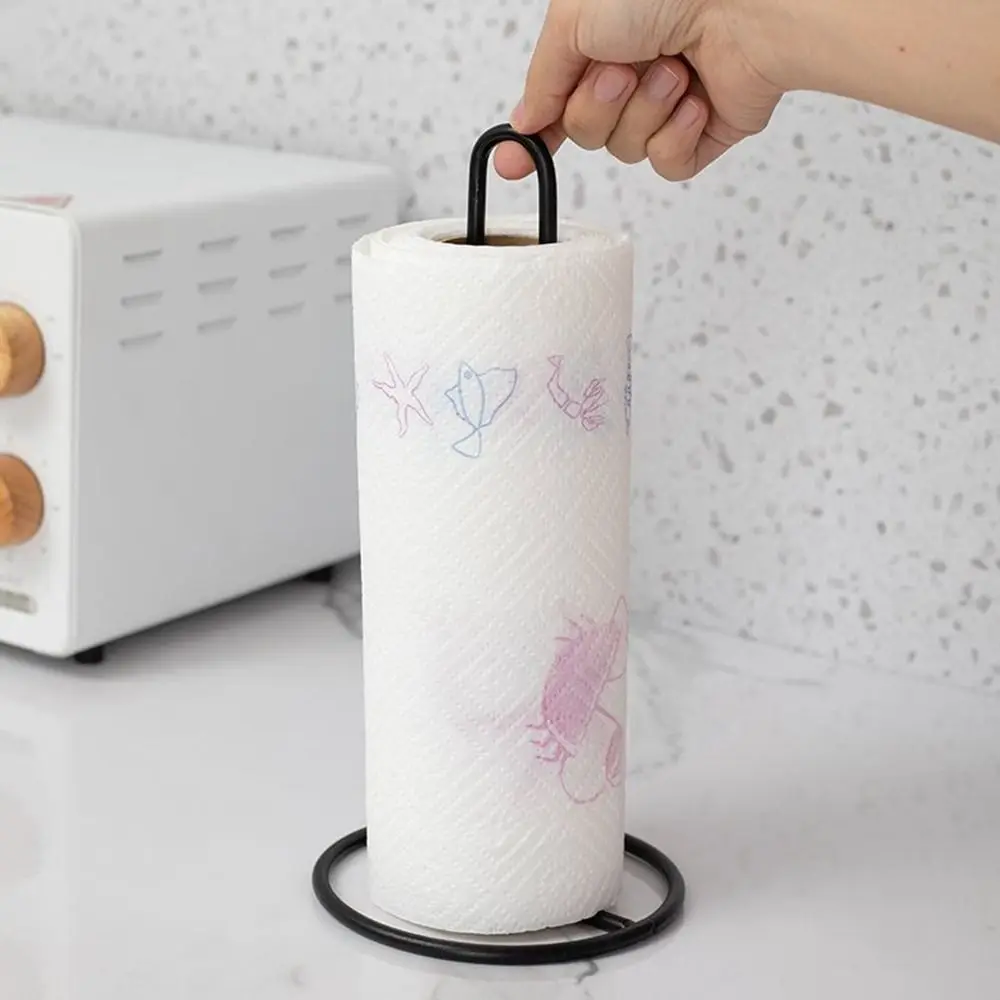 

Stainless Steel Roll Paper Towel Holder Black/Silver One-handed Tear Vertical Napkins Rack Free Standing Tissue Stand Kitchen