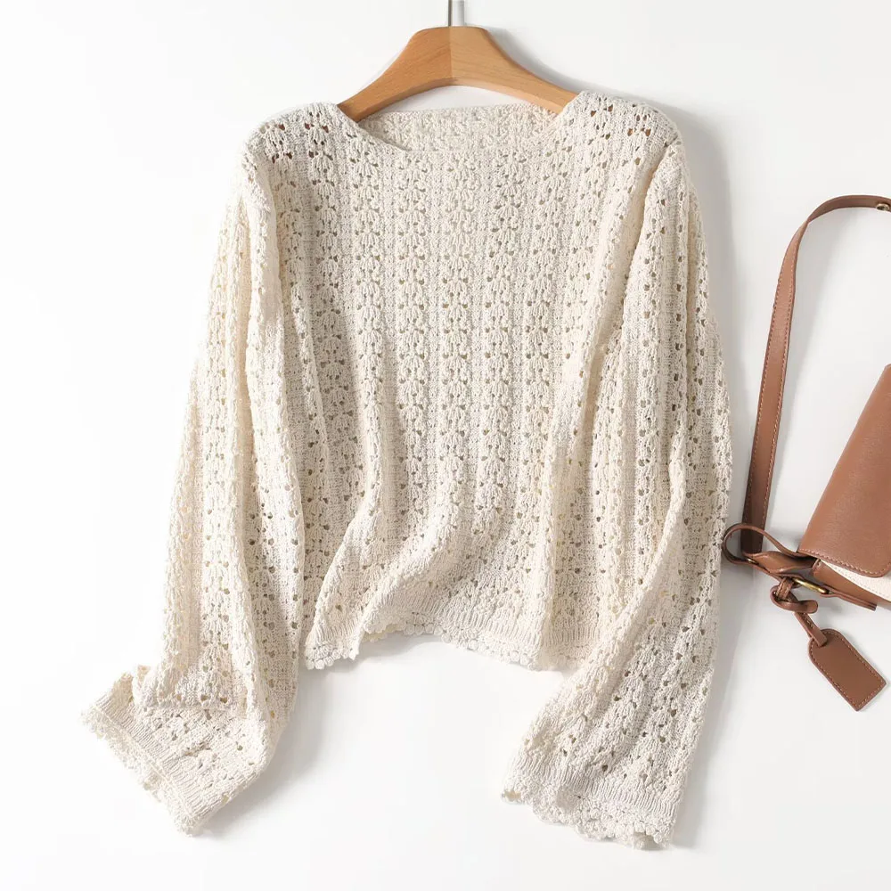 

2025 ЖЕНСКИЙ модный осенний новый вязаный крючком пуловер с круглым вырезом и длинными рукавами в европейском и американском стиле Mujer