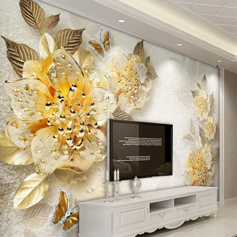 

Обои на заказ, 3D фреска, жемчуг, бриллиант, цветок, бабочка, гостиная, ТВ, фон, стена, золото премиум-класса, бриллиантовый цветок, ювелирные изделия обои