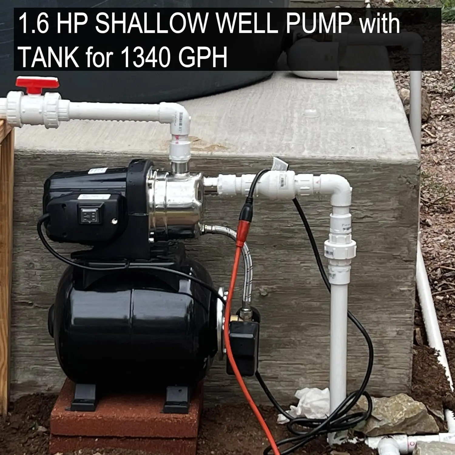 1.6HP Shallow Well Pump with Pressure Tank Automatic Stainless Steel Irrigation Pump Water Booster Sprinkler System Jet Pump