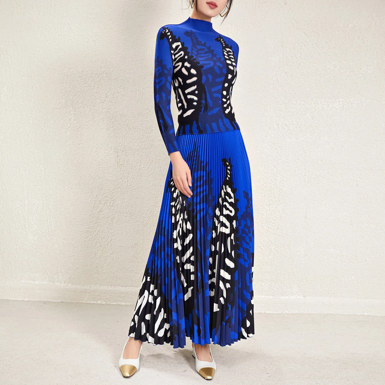 

Моющийся плиссированный комплект с юбкой Long Sve, комплект из двух предметов, топ для похудения в стиле ретро, зимний комплект для поездок на работу, для женщин среднего возраста