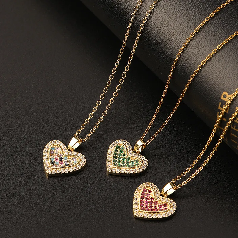 

Necklace for Women's 18k Gold Plated Claw Set with Colorful Crystal Zircon Heart shaped Pendant Sweet Romantic Fashion Jewelry