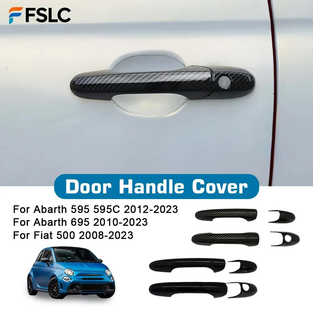 

Door Handle Cover For Fiat 500 and Abarth 595 695 2007-2025 Carbon Fiber Glossy Black Cars Accessories Decoration 4 Piece Set