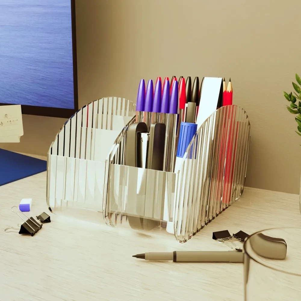 5-Compartments Desktop Organizer Space Saving Transparent Remote Control Holder Modern Durable Storage Box Bathroom