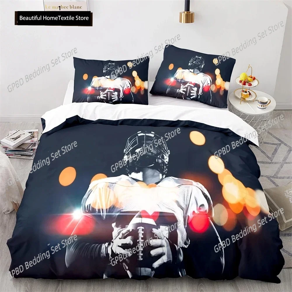 

American Football Duvet Cover Set 3D Sports Rugby Player Polyester Comforter Cover For Men Teens Boy Kid Bedding Set King Queen