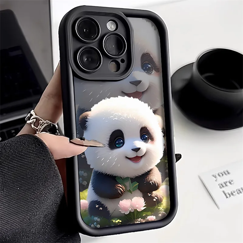 Soft Liquid Silicone Phone Case For iPhone 15 Pro 13 11 12 16 14 Pro Max XR XS X 7 8 Plus SE Shockproof Bumper Cute Panda Cover image 4