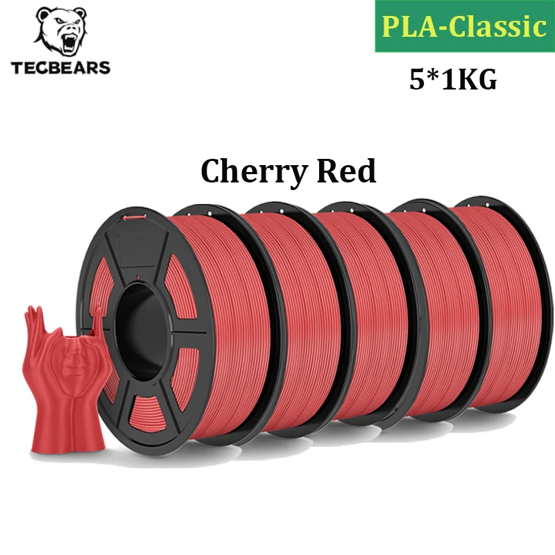 TECBEARS Hochgeschwindigkeits-Matt-PLA 3D-Drucker-Filament 5KG/5 Rollen PLA Classic Filament-Set Hohe Zähigkeit für 3D-Filament-Lager