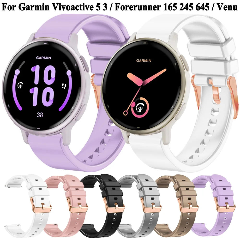 Ремешок для часов 20 мм для Garmin Vivoactive 5 3 Forerunner 165 55 245 645 подарок Sq 2 Plus, силиконовый браслет для смарт-часов, браслет