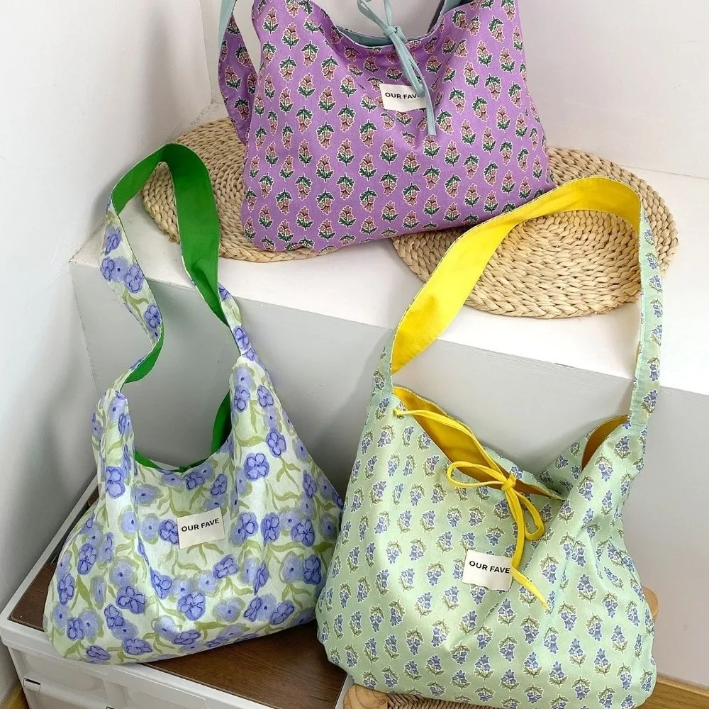 

Casual Sweet Double Sided Vest Bag Outdoor Bowknot Flower Shoulder Bag Japanese Style Canvas Tote Bag