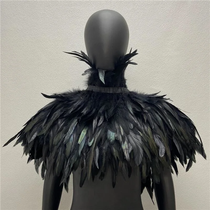 Feather Punk Gothic Shoulder Cape for Women Cloak Party Coat Woman Prom Clothes Shawl Feather Halloween Shawl