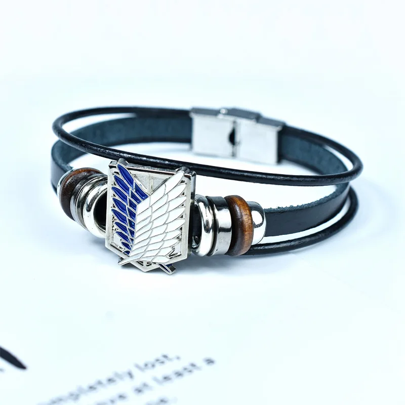 

Регулируемый кожаный браслет из цинкового сплава, персонаж мультфильма, геометрический дизайн, атака на Титанов, аниме-браслет, модные аксессуары унисекс...