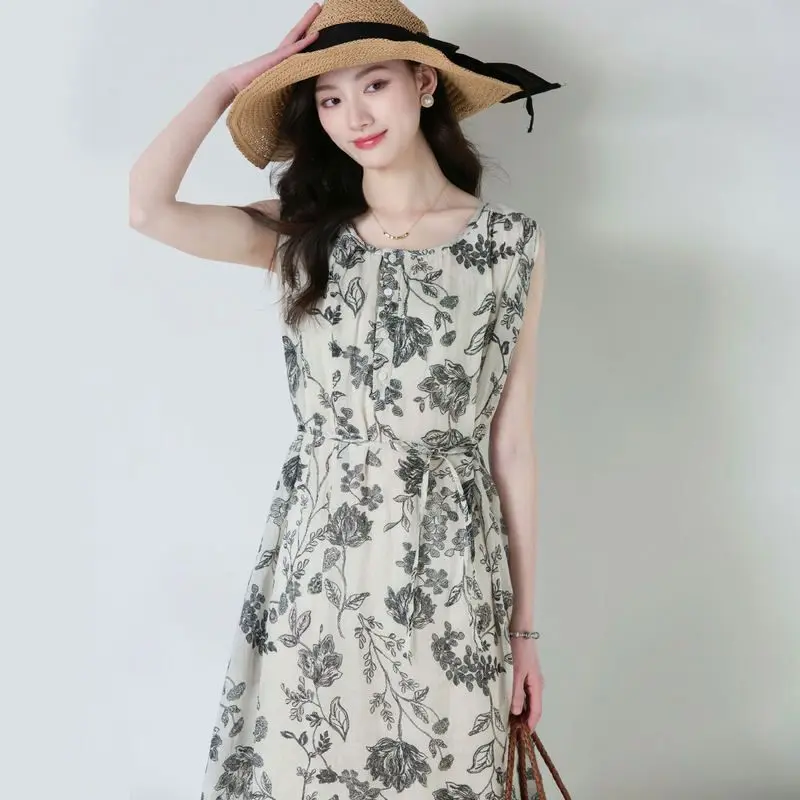 

Ретро Свободная талия с драпировкой Svel круглый Ne Print Dr New Sle Весна Лето Шелковый повседневный универсальный жилет...