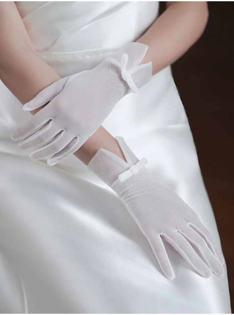 Vrouwen Witte Tule Bruidshandschoenen Voor Bruiloft Met Strik Bruiden Bruidsmeisje Theekransje Pols Handschoenen Voor Vrouwen Hochzeit Zubehör