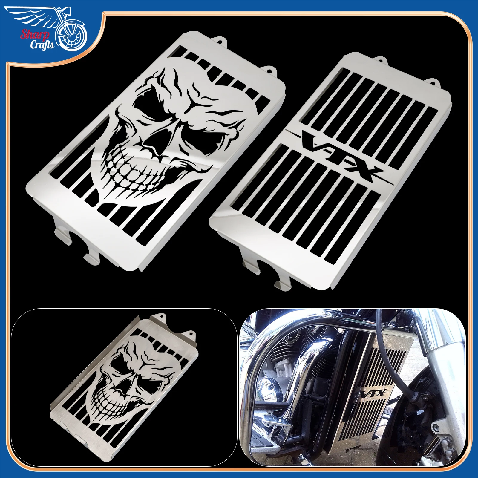Motorcycle Accessories Steel Skull Radiator Grill Cover Guard For Honda VTX1300 VTX1300C VTX1300R VTX1300S VTX1300T 2003-2009