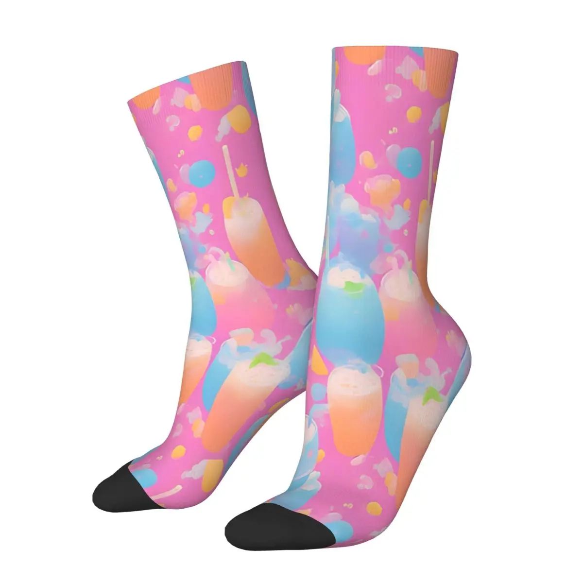 Autumn Winter Harajuku Men's Women's Tropical Cocktail Pink Socks Drink Kawaii Anime Art Pattern Sweat Absorbing Yoga Socks