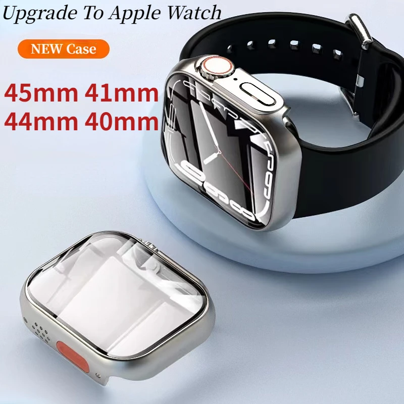 Watch Case+Glass For Apple Watch 8 7 45mm 41mm Upgrade Screen Protector PC Shell iWatch Series 6 5 4 SE 44mm 40mm Accessory