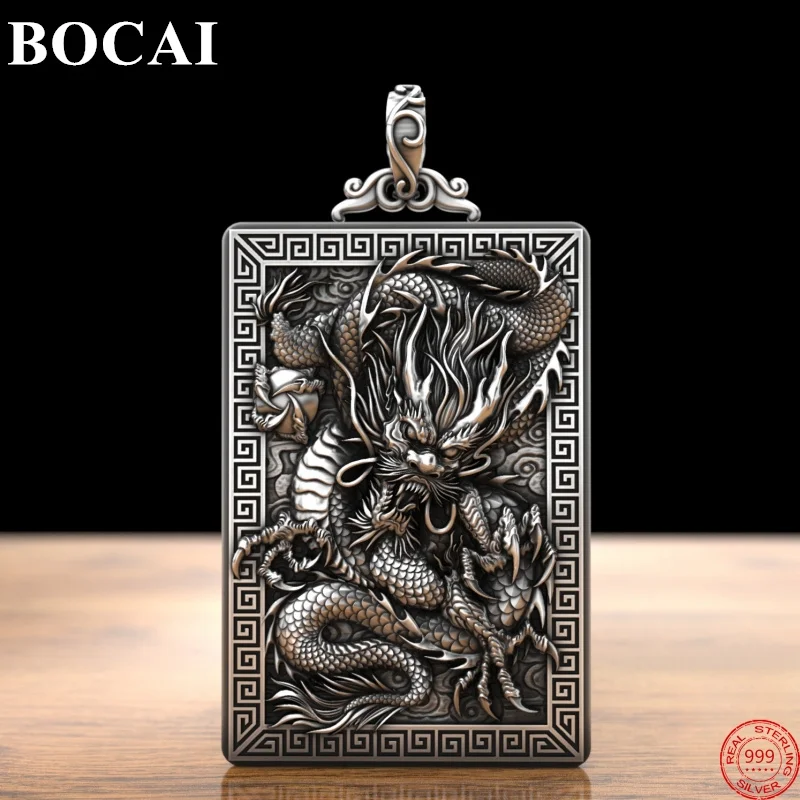 

BOCAI S999 Sterling Silver Pendants for Women Men New Fashion Relief Flying Dragon Good Luck Argentum Medal Amulet Free Shipping