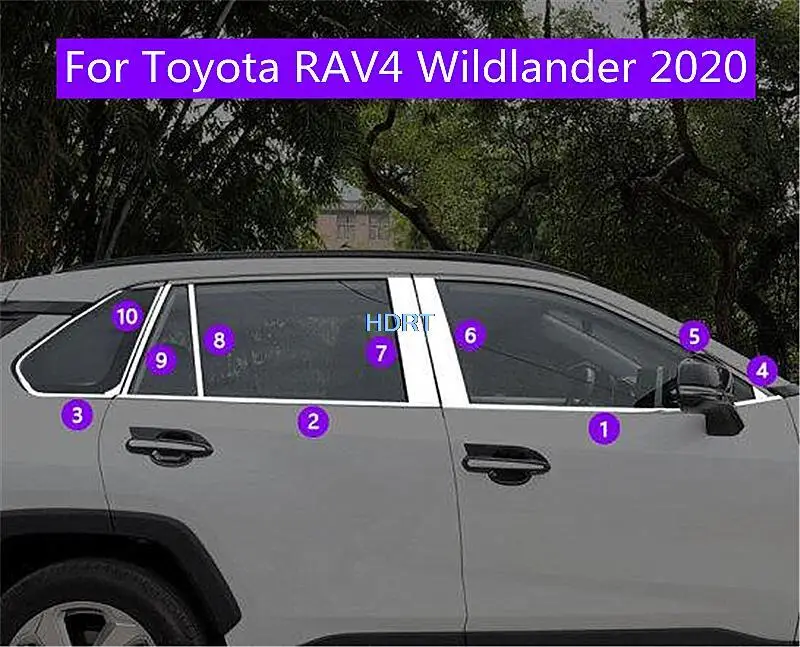 

Отделка окон из нержавеющей стали, полоса, центральные колонны B + C, крышка столба, отделка, автомобильный Стайлинг для Toyota RAV4 Wildlander 2020, аксессуары