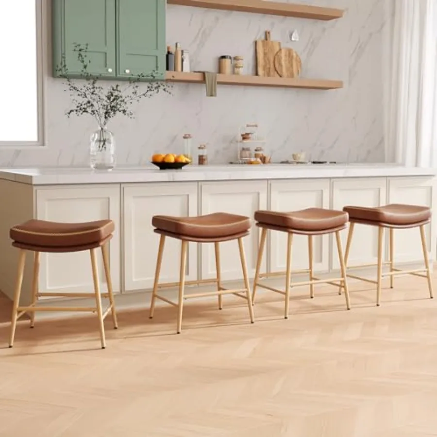 

Набор из 4 барных стульев без спинки, высотой сиденья до столешницы, с толстым сиденьем из искусственной кожи и прочными металлическими ножками для кухни