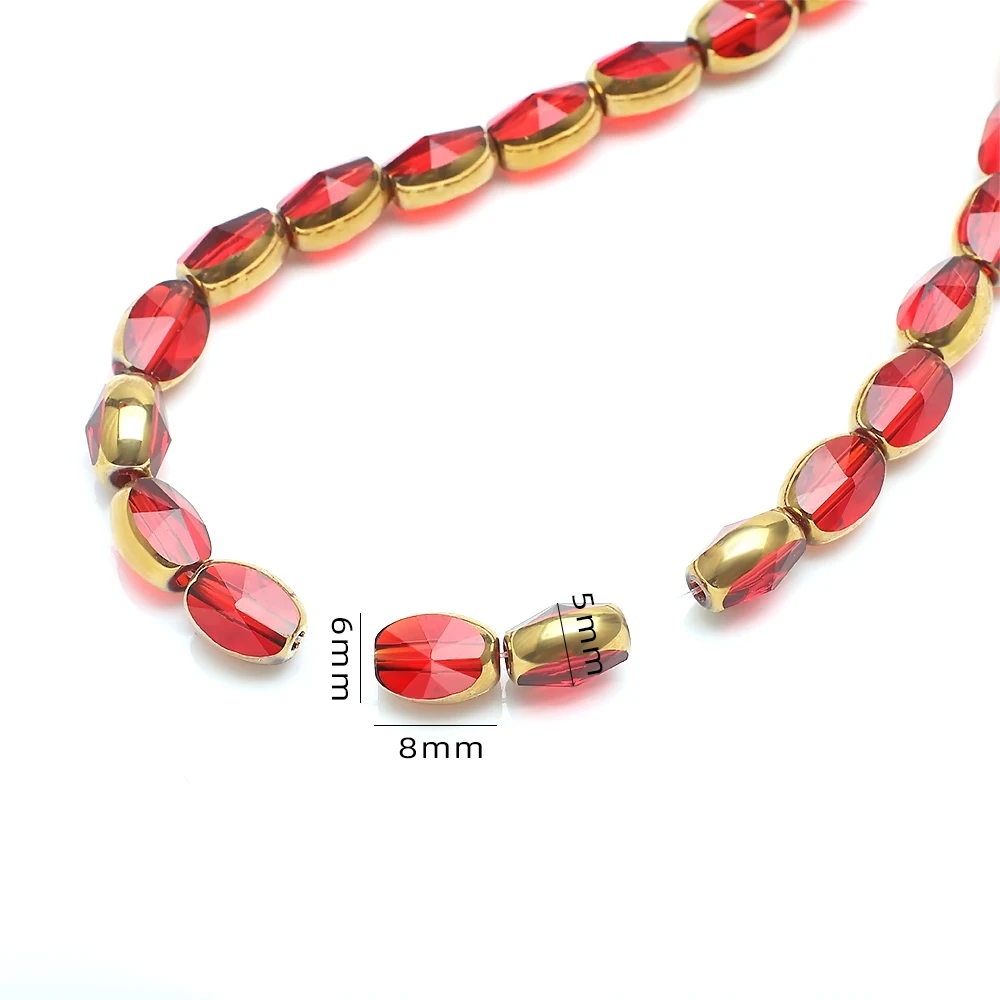 6x8mm Gold Border 36 Multi-faceted Glass Beads Oval Rice Crystal Jewelry Clothing Accessories Decoration