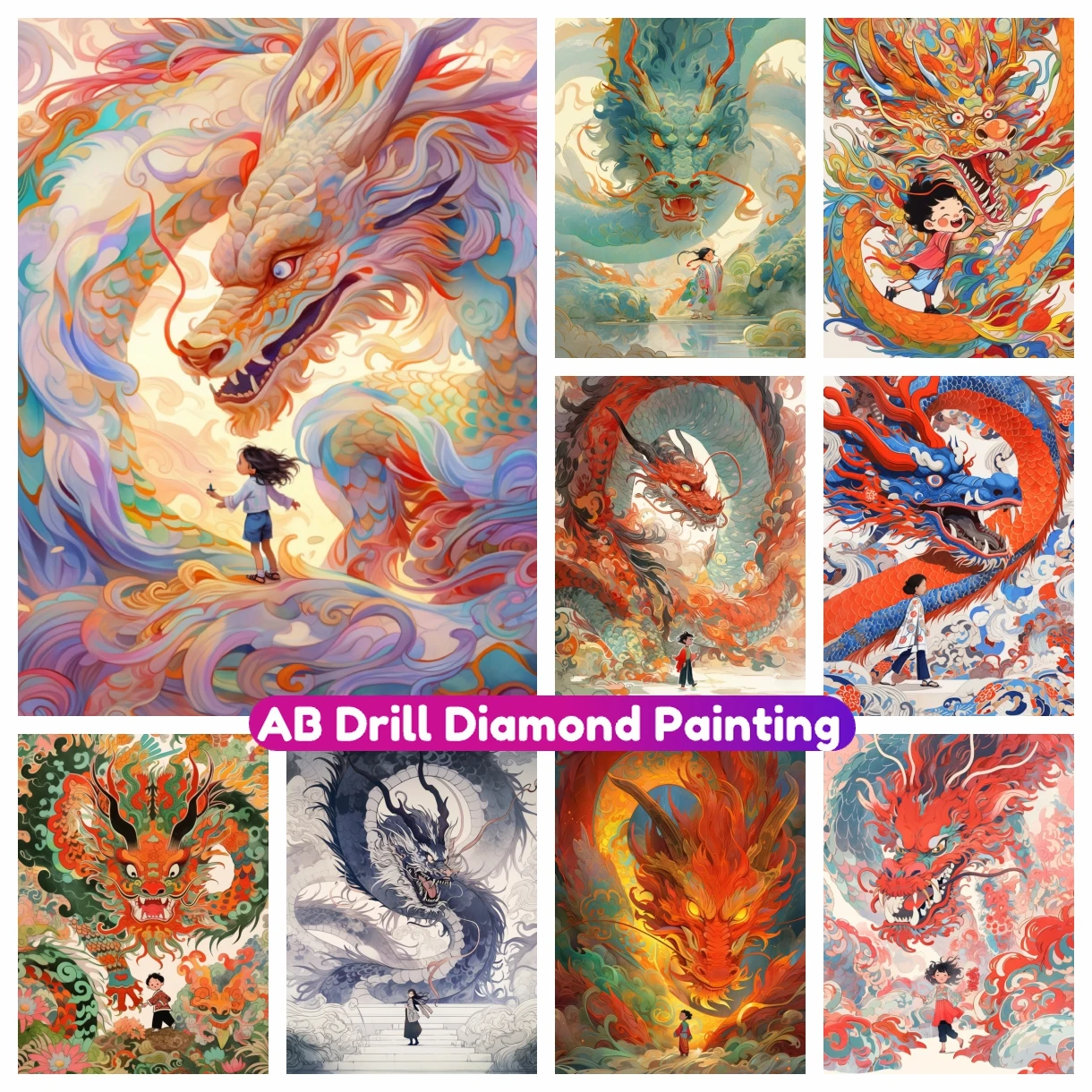 Colorful Dragon AB Diamond Painting Embroidery Chinese Long 5D DIY Full Drill Rhinestone Mosaic Cross Stitch Kit Home Decor Gift