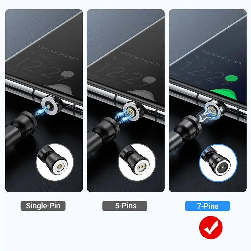 7Pin 3A USB-A Typ C Końcówki wtyczek magnetycznych Adapter kabla szybkiego ładowania do ładowarki magnetycznej Samsung 360 ° Złącze obrotowe