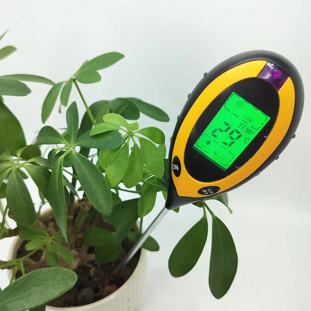 Soil PH Meter Digital 4 In 1 Soil Moisture Temperature Sunlight Tester For Plants Farming Gardens