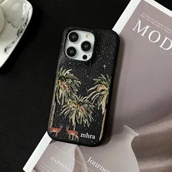 Personalised inevitable Initial kafr letters name Leather Case for iphone 11 12 14 13 15 Pro Max mini 16 Plus Luxury Hard Covers