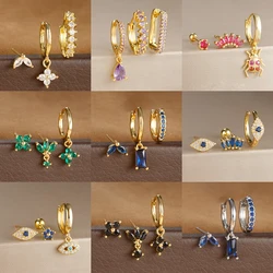 3PCS/Set Stainless Steel Four Zircon Flower Earring for Women Small Square Round Cartilage Piercing Earring Fashion Jewelry Gift