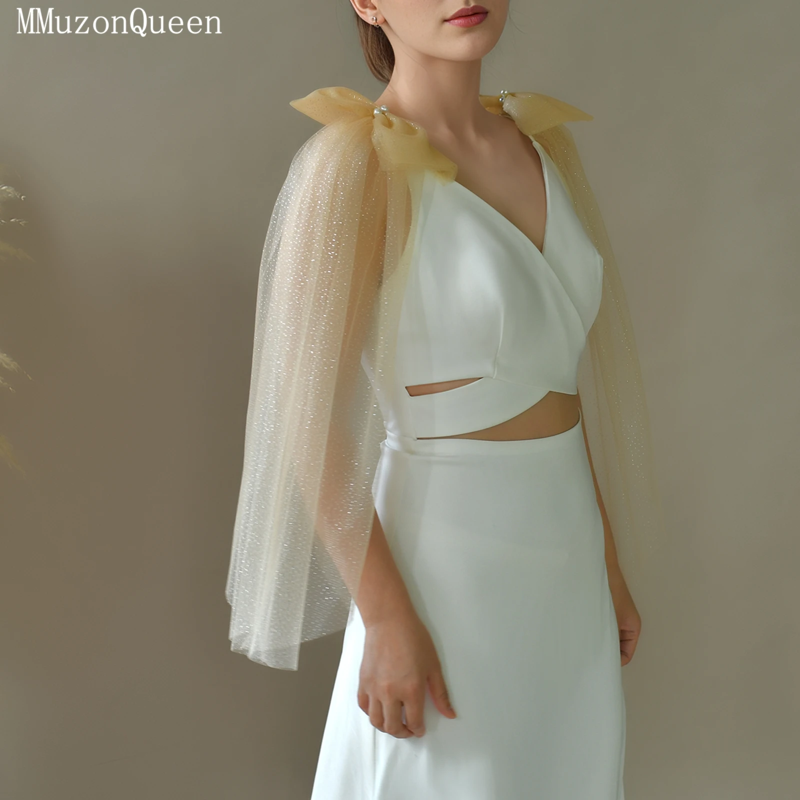 

Свадебная накидка TOPQUEEN с отстегивающимися безопасными булавками, надежная фиксация, однослойный мерцающий тюль из нейлона, модель VG34-XCP